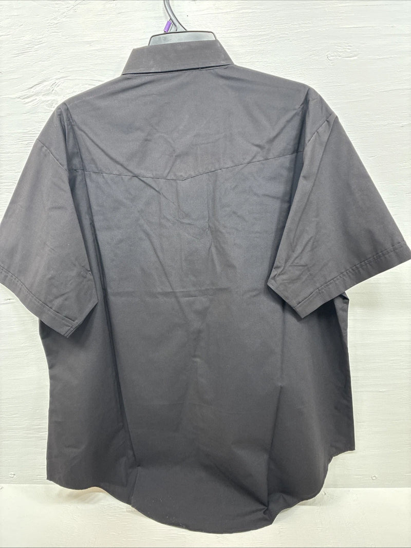 New Men’s ELY Cattleman Black Short Sleeve Pearl Snap 18.5 2XL F-76