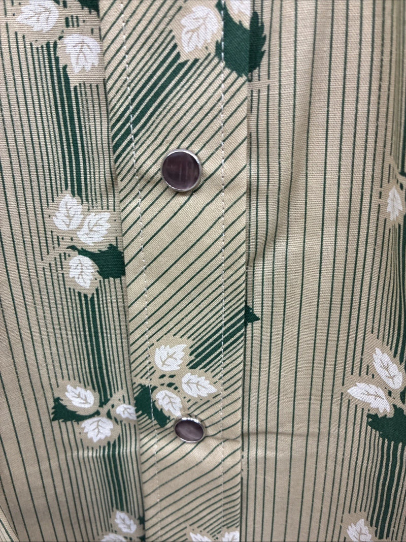 New Men’s ELY Plains Green Floral Long Sleeve Pearl Snap 15.5 X 34 Medium X-14