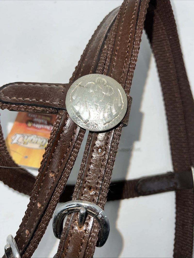 New Tough 1 Brown Nylon Browband Headstall With Bit Split Reins #42-7499 W-33