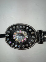 New Black Genuine Leather Nocona Silver Bling Beaded L Belt #N3424601 JJ-70