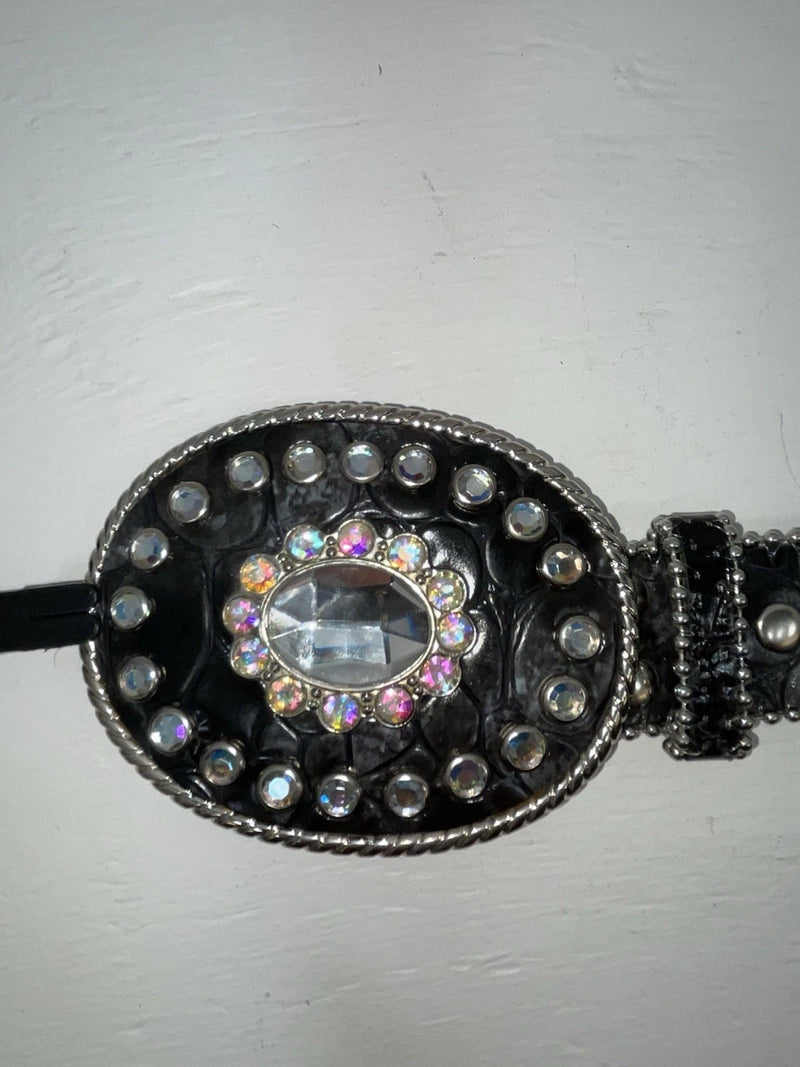 New Black Genuine Leather Nocona Silver Bling Beaded L Belt #N3424601 JJ-70