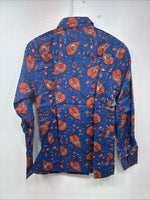 New Women’s Tem Tex Blue Orange Long Sleeve Pearl Snap Size 34 DD-151