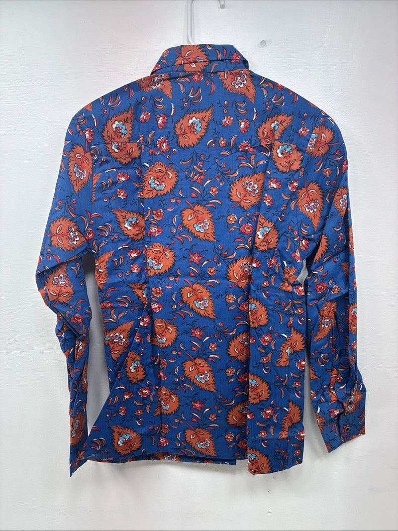 New Women’s Tem Tex Blue Orange Long Sleeve Pearl Snap Size 34 DD-151