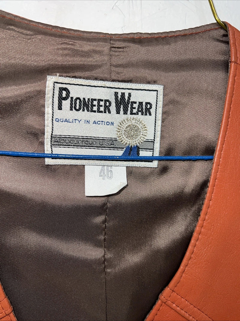 New Men’s Orange Leather Pioneer Wear Vest 46 #10291 L-603