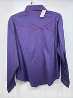 New Women’s White Horse Purple Long Sleeve Pearl Snap Size Large KK-58