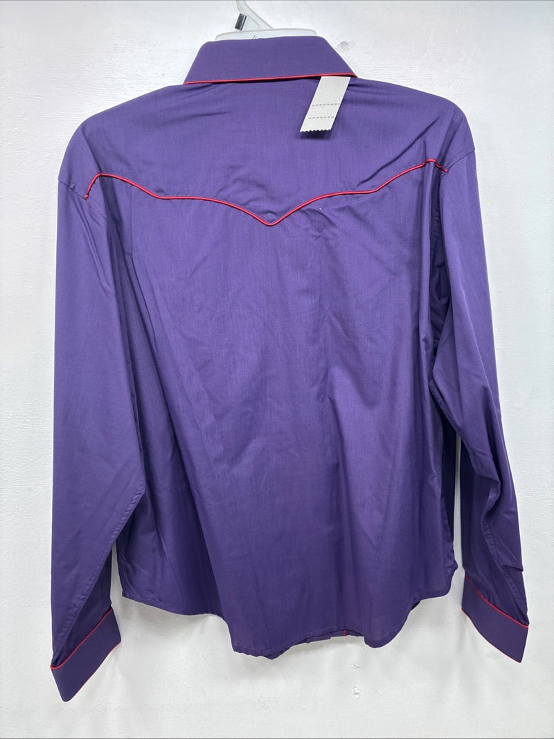 New Women’s White Horse Purple Long Sleeve Pearl Snap Size Large KK-58