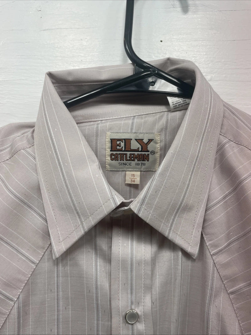 New Men’s ELY cattleman Striped Long Sleeve Pearl Snap 15 X 34 Medium B-126