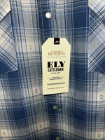 New Men’s Blue Paid ELY Cattleman Long Sleeve Pearl Snap Shirt. Large P-54