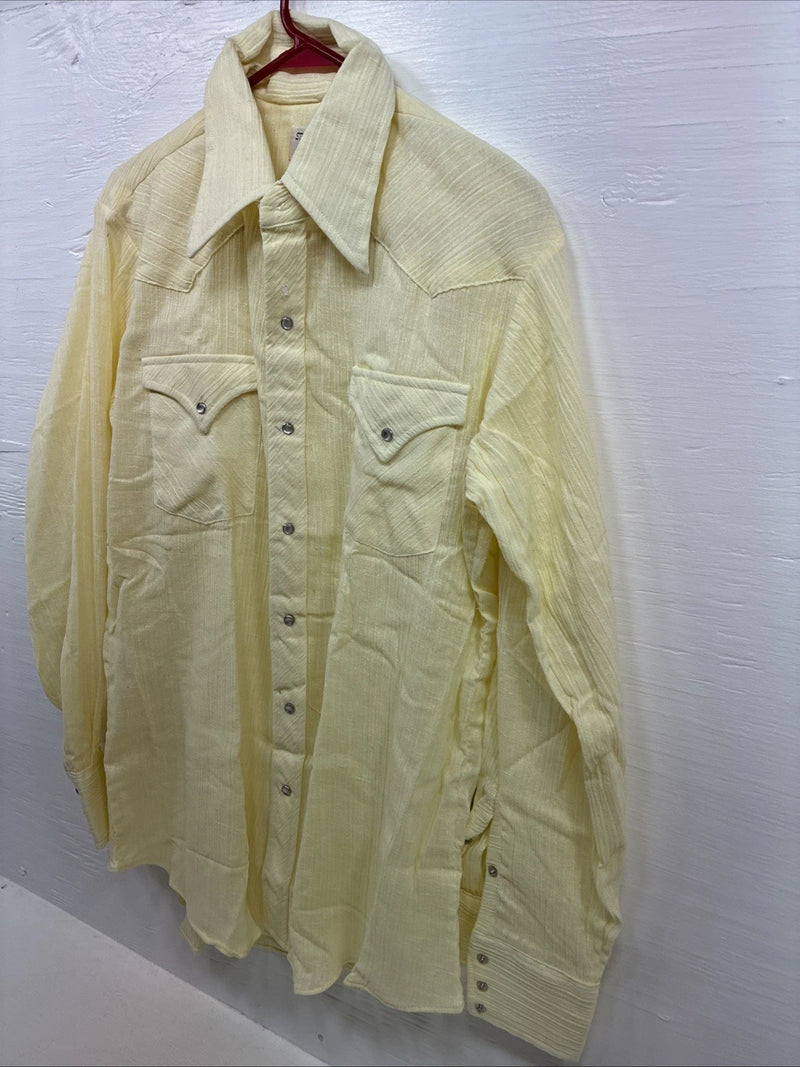 New Men’s Stockman Yellow Long Sleeve Pearl Snap 16 X 34 Large CC-18