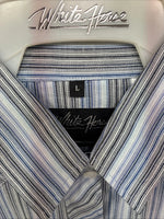 New Women’s White Horse Blue Stripe Long Sleeve Pearl Snap Large YY-124