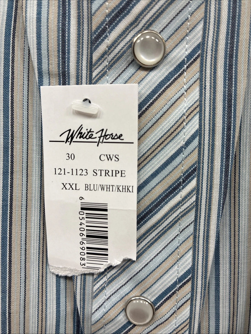 New Men’s White Horse Multiple Color Stripe Long Sleeve Pearl Snap 2XL H-48
