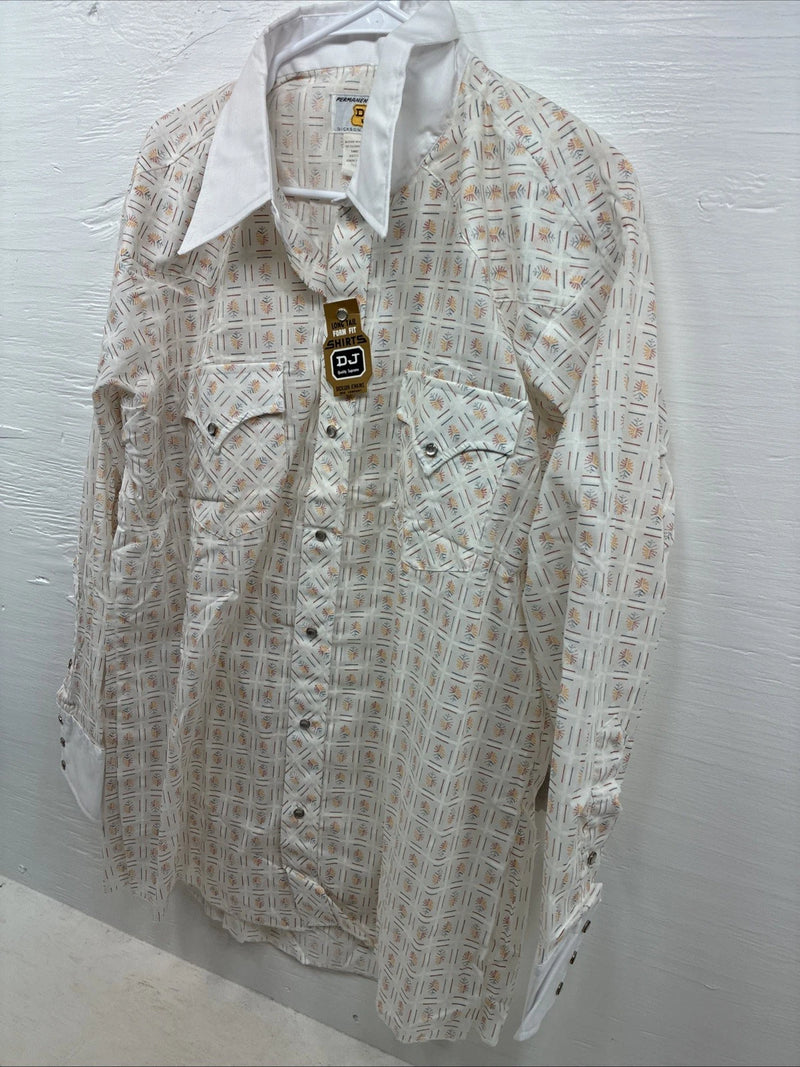 New Men’s Dickson Jenkins White Design Long Sleeve Pearl Snap 17.5 XL CC-57
