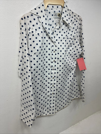 New Women’s Dickson Jenkins White Polkadot Long Sleeve Pearl Snap Size 32 KK-59