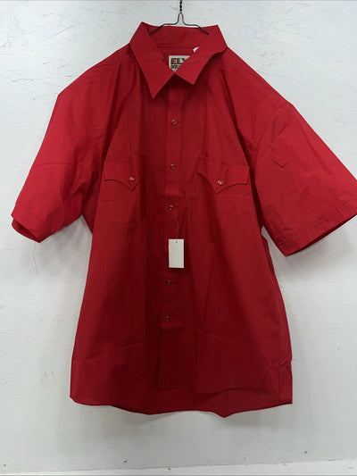 New Men’s Red ELY Cattleman Pearl Snap Short Sleeve Shirt. 16.5 Large P-37