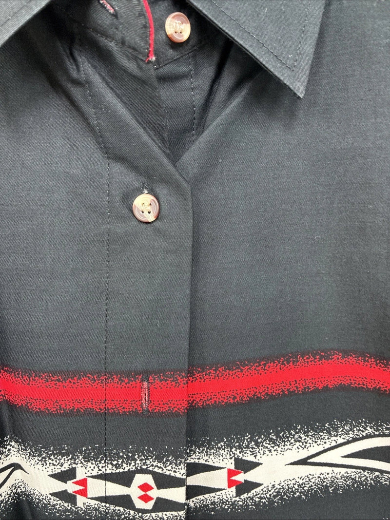 New Women’s Cumberland Black White Design Short Sleeve Button Up Medium MM-113