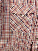 New Women’s Pandhanel Slim Red Plaid Short Sleeve Pearl Snap 15.5 Large MM-20