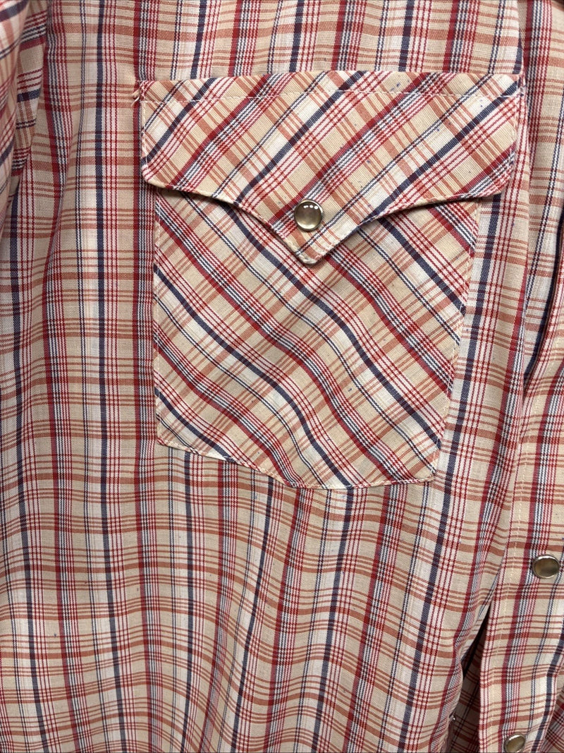 New Women’s Pandhanel Slim Red Plaid Short Sleeve Pearl Snap 15.5 Large MM-20