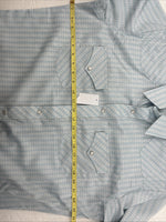 New Men’s White Horse Blue Plaid Short Sleeve Pearl Snap Large CC-46