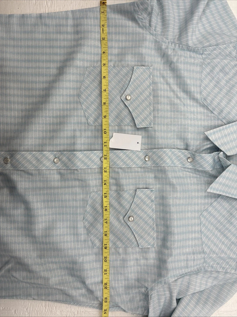 New Men’s White Horse Blue Plaid Short Sleeve Pearl Snap Large CC-46