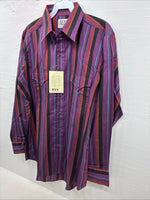 New Men’s ELY Cattleman Purple Stripe Long Sleeve Pearl Snap 15.5 Medium AA-112