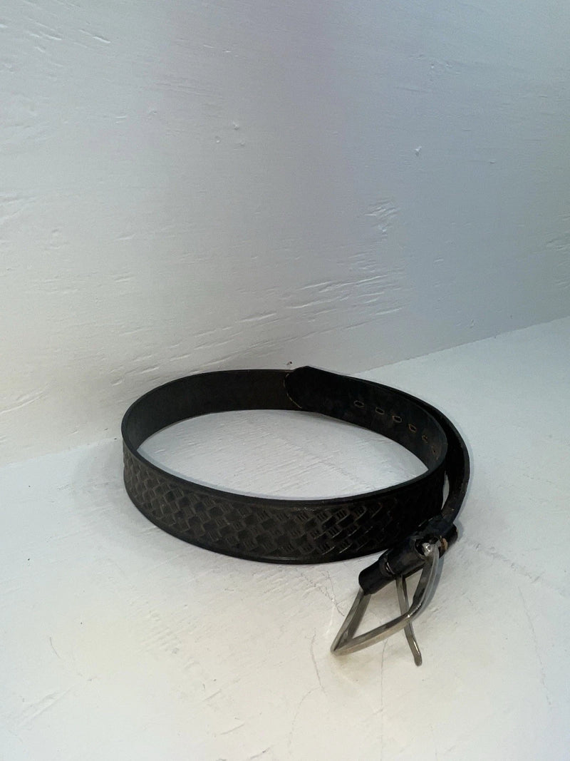 New Black Genuine Leather Tooled 34” Belt #UN605 JJ-11