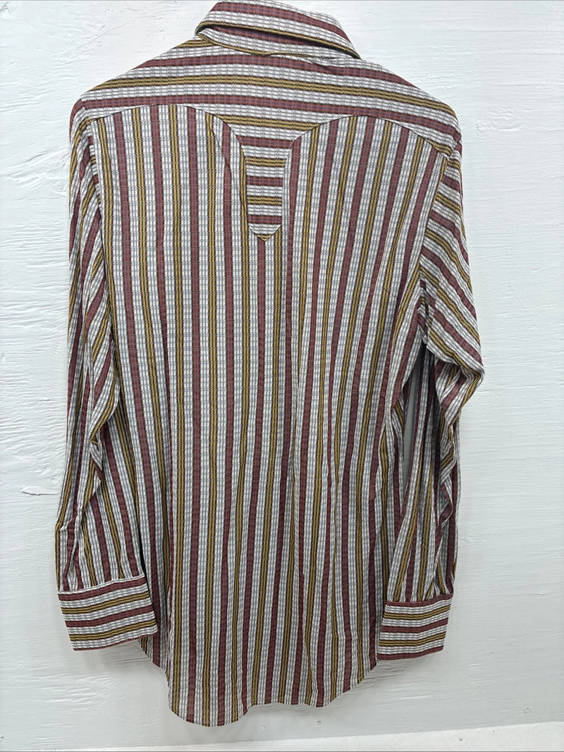 New Men’s Rocket mount Multicolor Stripe Long Sleeve Pearl Snap 15 Medium K-93