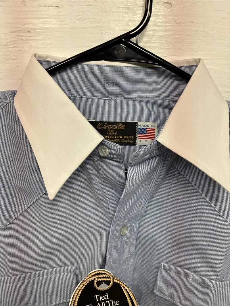 New Men’s Circle A Blue White Long Sleeve Button Up 15 X 34 Medium T-69
