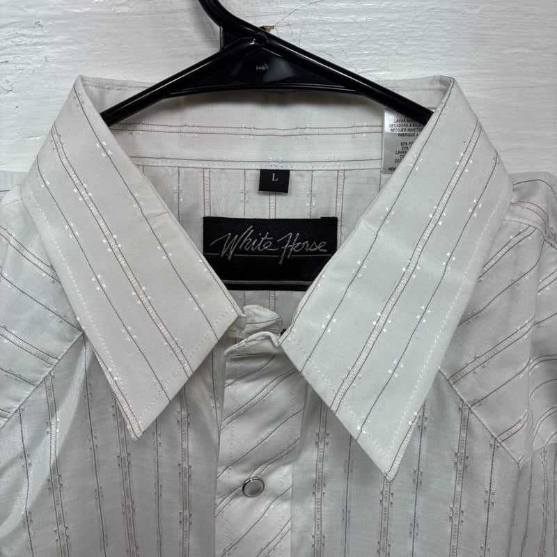 New Men’s White Horse White Stripe Long Sleeve Pearl Snap Large AA-77