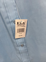 New Men’s ELY Cattleman Simple Blue Long Sleeve Pearl Snap 18 X 35 2XL R-9