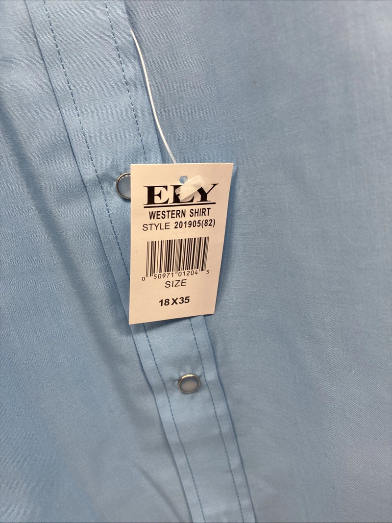 New Men’s ELY Cattleman Simple Blue Long Sleeve Pearl Snap 18 X 35 2XL R-9