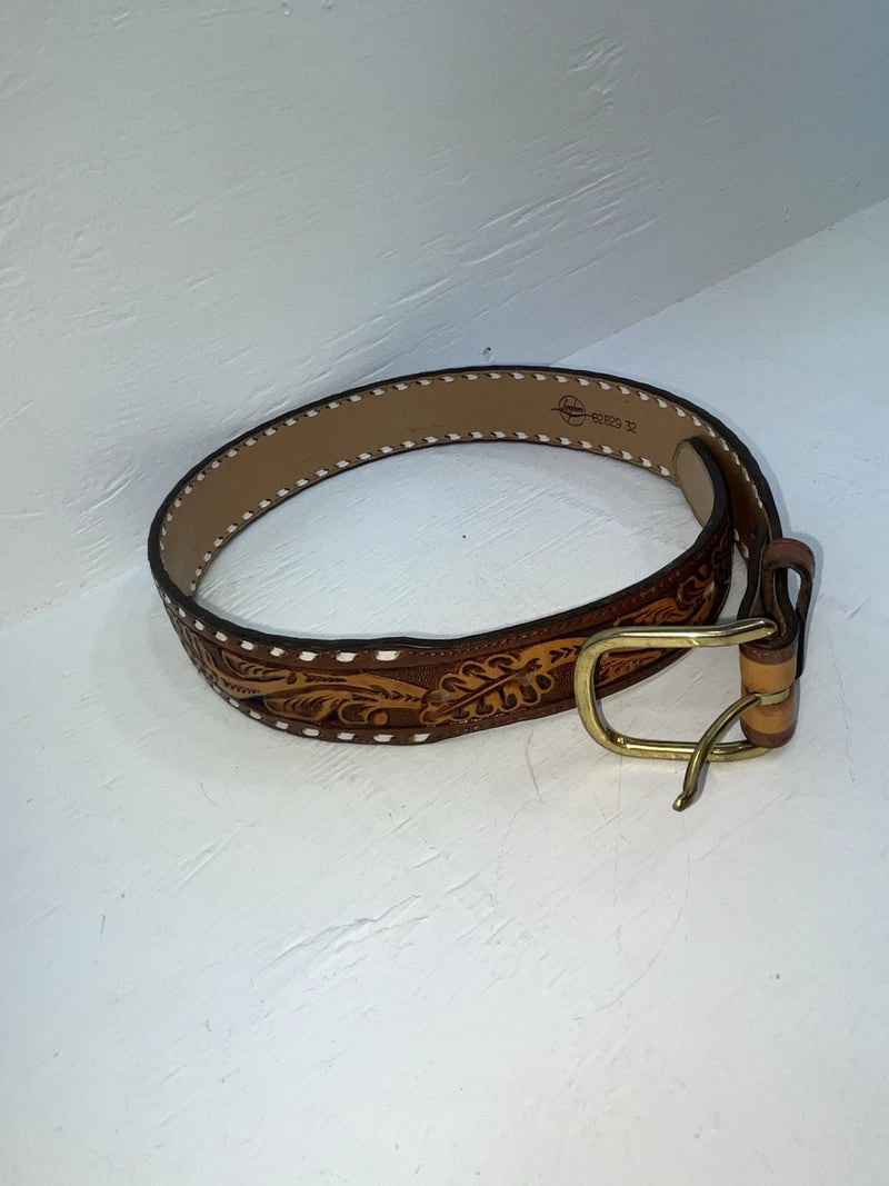 New Blue Genuine Leather Longhorn Tooled 32” Belt #82829 JJ-39