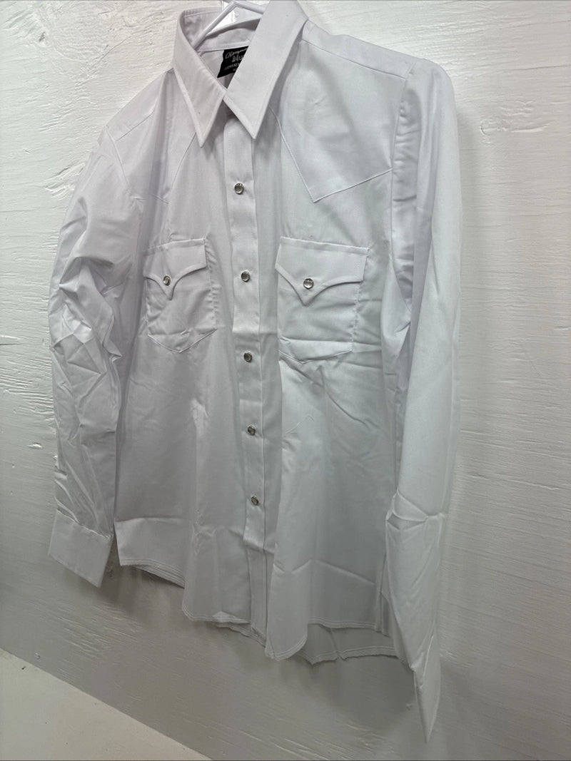 New Kids Champion Western White Long Sleeve Pearl Snap 16 Large V-29