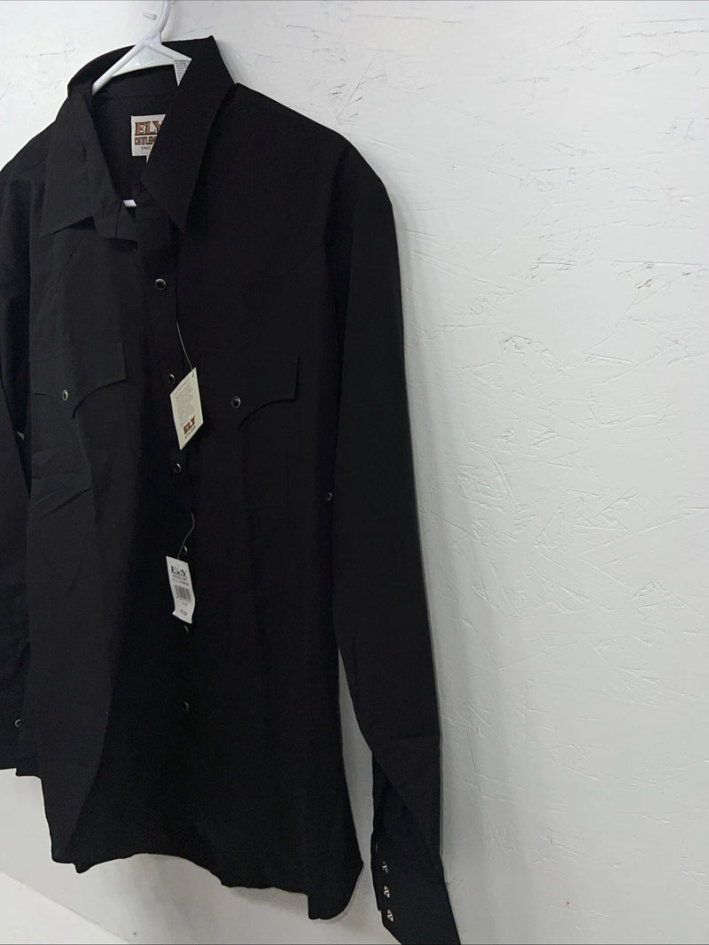 New Men’s Black ELY cattleman Pearl Snap Long Sleeve Shirt 16.5x35 L P-34