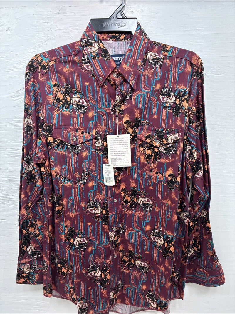 New Men’s Wrangler Propel Western Design Long Sleeve Button Up 17.5 XL AA-10