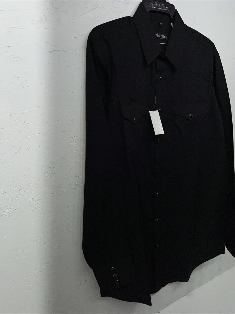 New Men’s Black White House Pearl Snap Long Sleeve Shirt. L Tall P-51