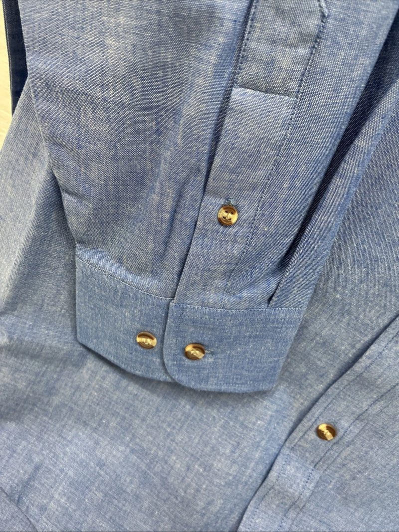 New Men’s ELY Cattleman Blue Long Sleeve Button Up 20.5 X 36 4XL E-100