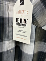 New Men’s ELY Cattleman Green Rose Design Plaid Long Sleeve Pearl Snap XL H-79