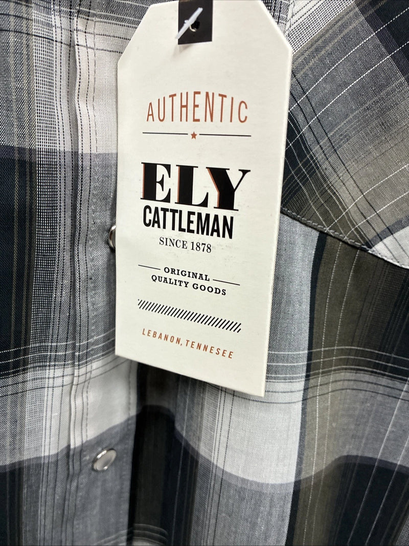 New Men’s ELY Cattleman Green Rose Design Plaid Long Sleeve Pearl Snap XL H-79