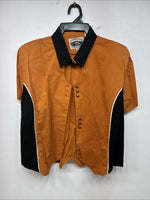New Women’s Cumberland Orange Black Short Sleeve Button Up XL TT-5