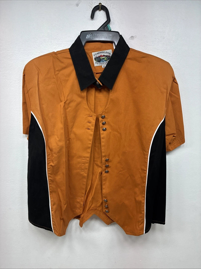 New Women’s Cumberland Orange Black Short Sleeve Button Up XL TT-5