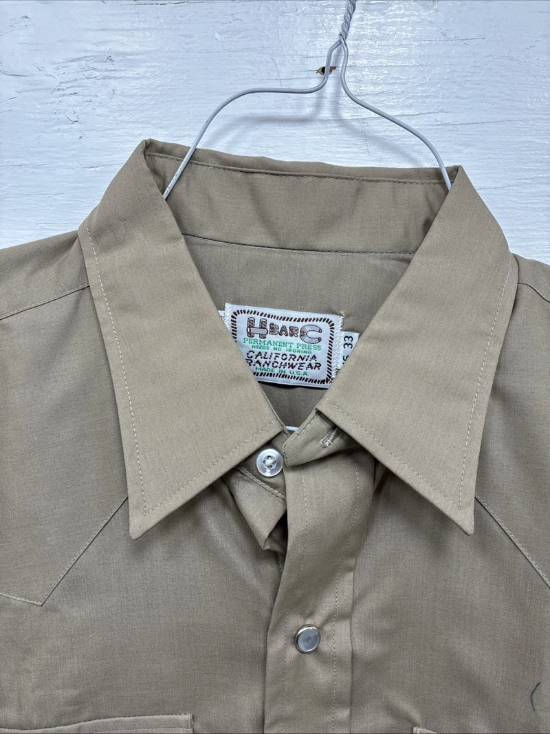 New Men’s H Bar C Brown Simple Long Sleeve Pearl Snap 16 X 33 Large A-65