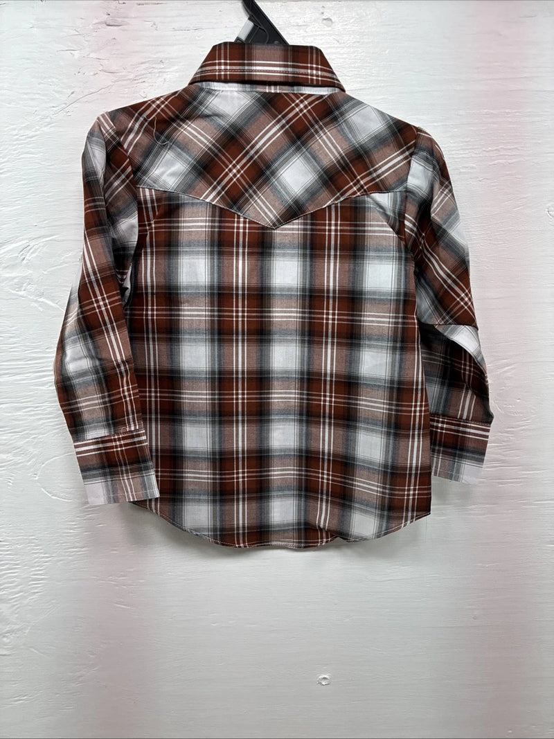 New Kids ELY Cattleman Orange Plaid Long Sleev Pearl Snap JUV-3 DD-18