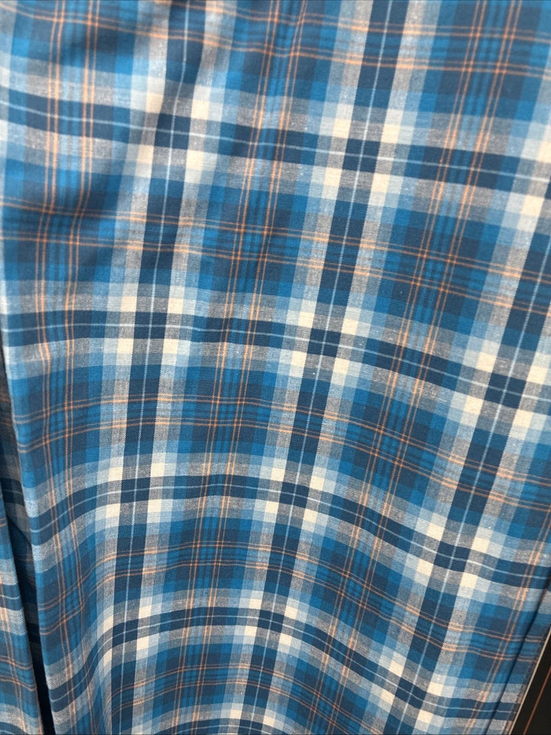 New Men’s ELY Cattleman Blue Yellow Plaid Long Sleeve Button Up XL R-53