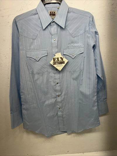 New Men’s Blue ELY cattleman Pearl Snap Long Sleeve Shirt. 15.5x33 M I-28