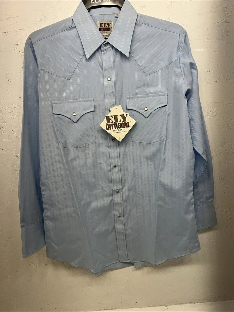 New Men’s Blue ELY cattleman Pearl Snap Long Sleeve Shirt. 15.5x33 M I-28