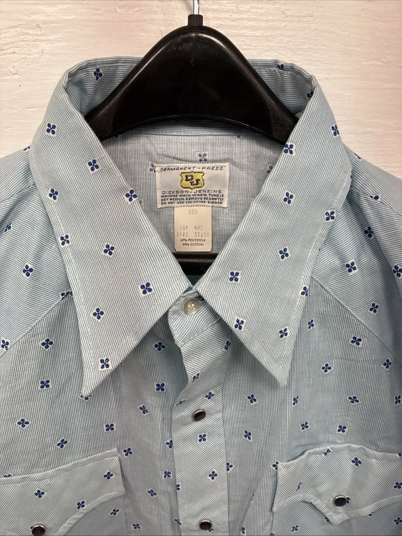 New Men’s Dickson Jenkins Blue Floral Long Sleeve Pearl Snap 17.5 XL AA-6