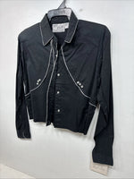 New Women’s Mine & Bills Black Design Long Sleeve Button Up Large MM-126