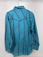 New Men’s ELY Diamond Blue Plaid Long Sleeve Pearl Snap Large X-73