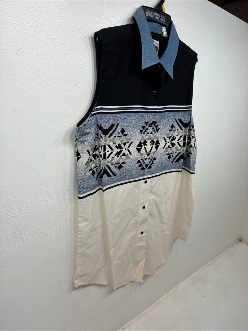New Women’s Cumberland Blue Design Sleeveless Pearl Snap Large TT-14