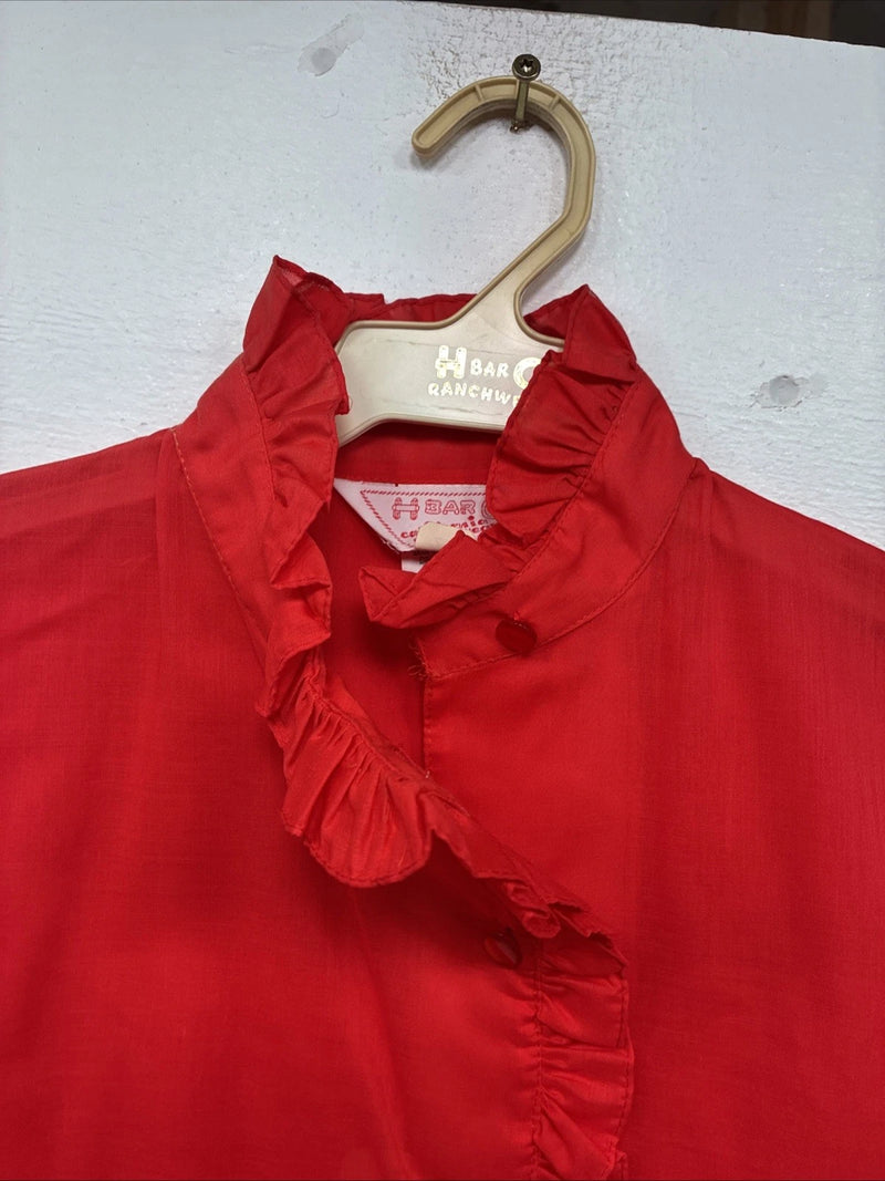 New Women’s H Bar C Red Short Sleeve Button Up Size 28 TT-63